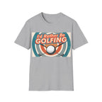 Grey  unisex t-shirt with 'I'd Rather Be Golfing' graphic design on a white background