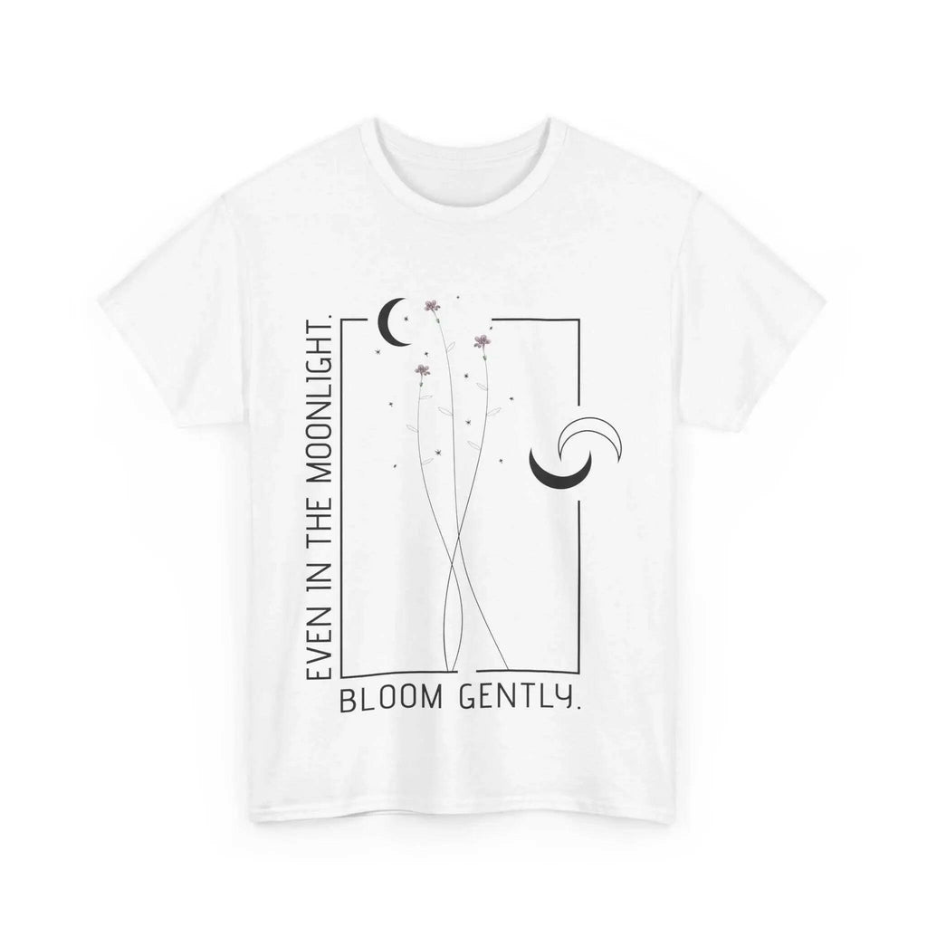 Unisex Heavy Cotton Tee - "Even in the Moonlight, Bloom Gently"