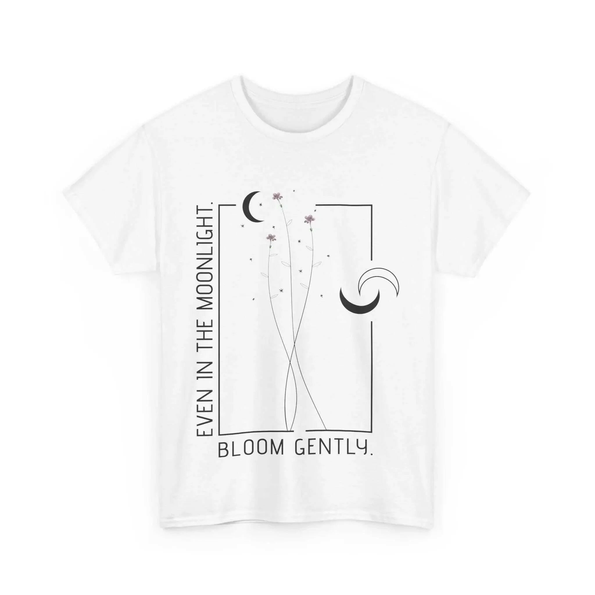 Unisex Heavy Cotton Tee - "Even in the Moonlight, Bloom Gently"