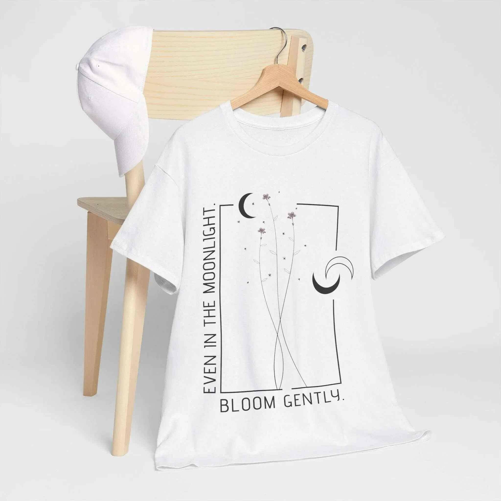 Unisex Heavy Cotton Tee - "Even in the Moonlight, Bloom Gently"