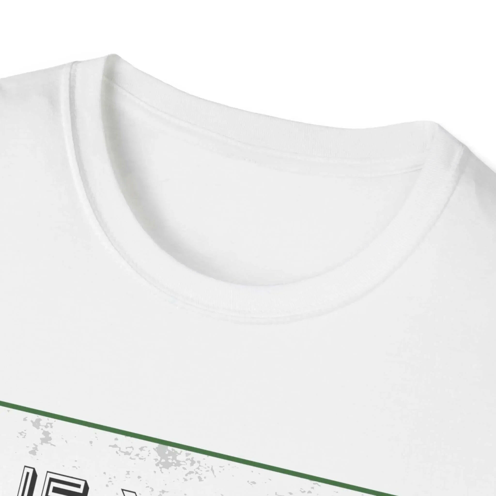 Close up of white t-shirt.
