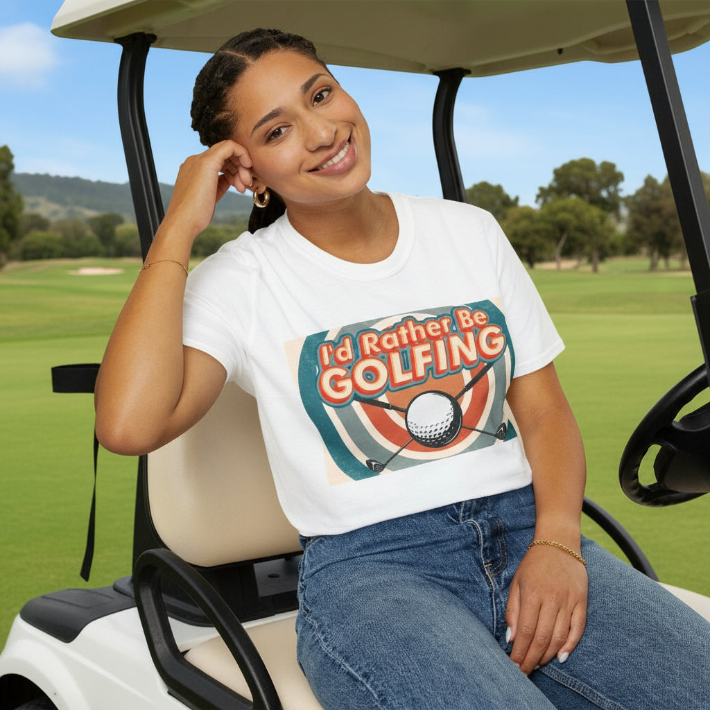 Women wearing white golfing humour t-shirt