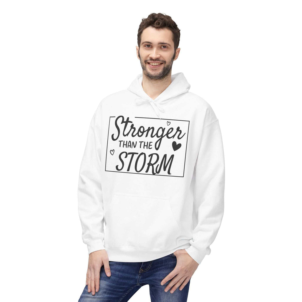 Stronger Than the Storm Fleece Hoodie, Unisex Inspirational Sweatshirt, Motivational Gift, Cozy Layer, Encouragement Apparel, Everyday Wear - Faith2Print