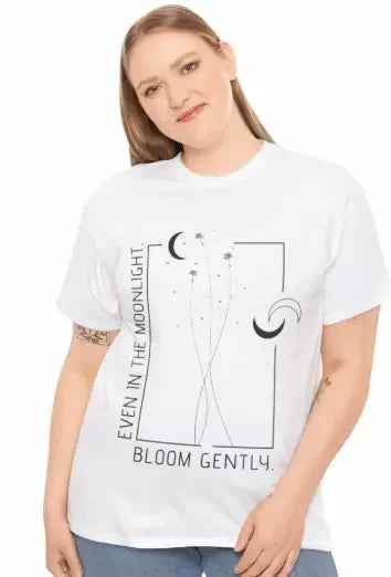 Unisex Heavy Cotton Tee - "Even in the Moonlight, Bloom Gently"