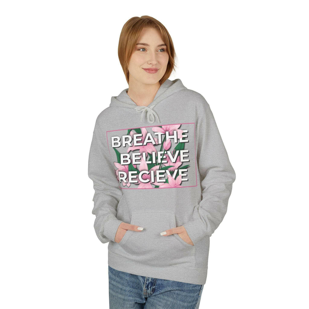 Inspirational Women's Floral Hoodie - Breathe, Believe, Receive Hoodie Faith2Print.