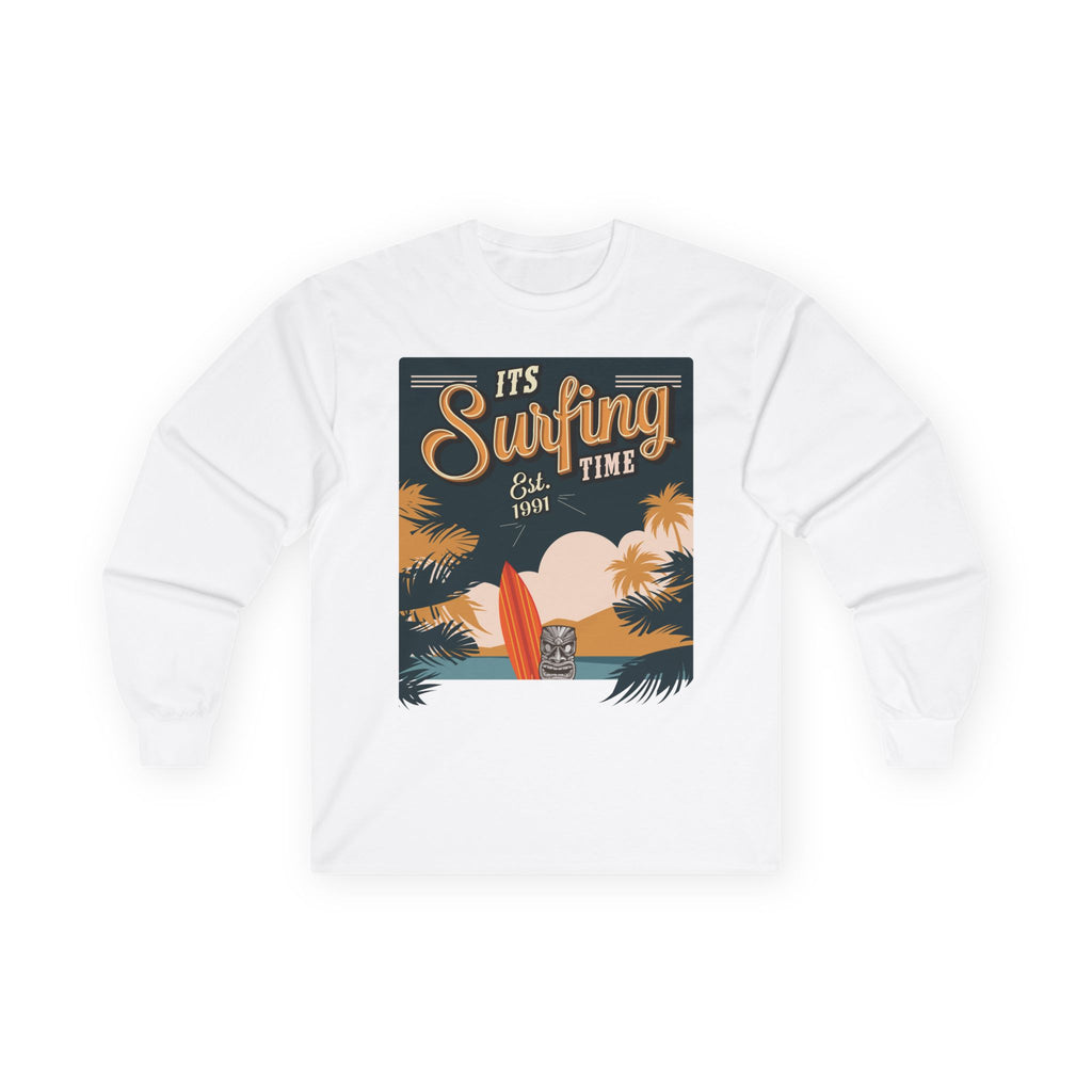 Surfing Vibes Long Sleeve Tee, Beachwear, Summer Shirt, Cool Gift for Surfers, Relaxed Casual Style Long-sleeve Faith2Print.