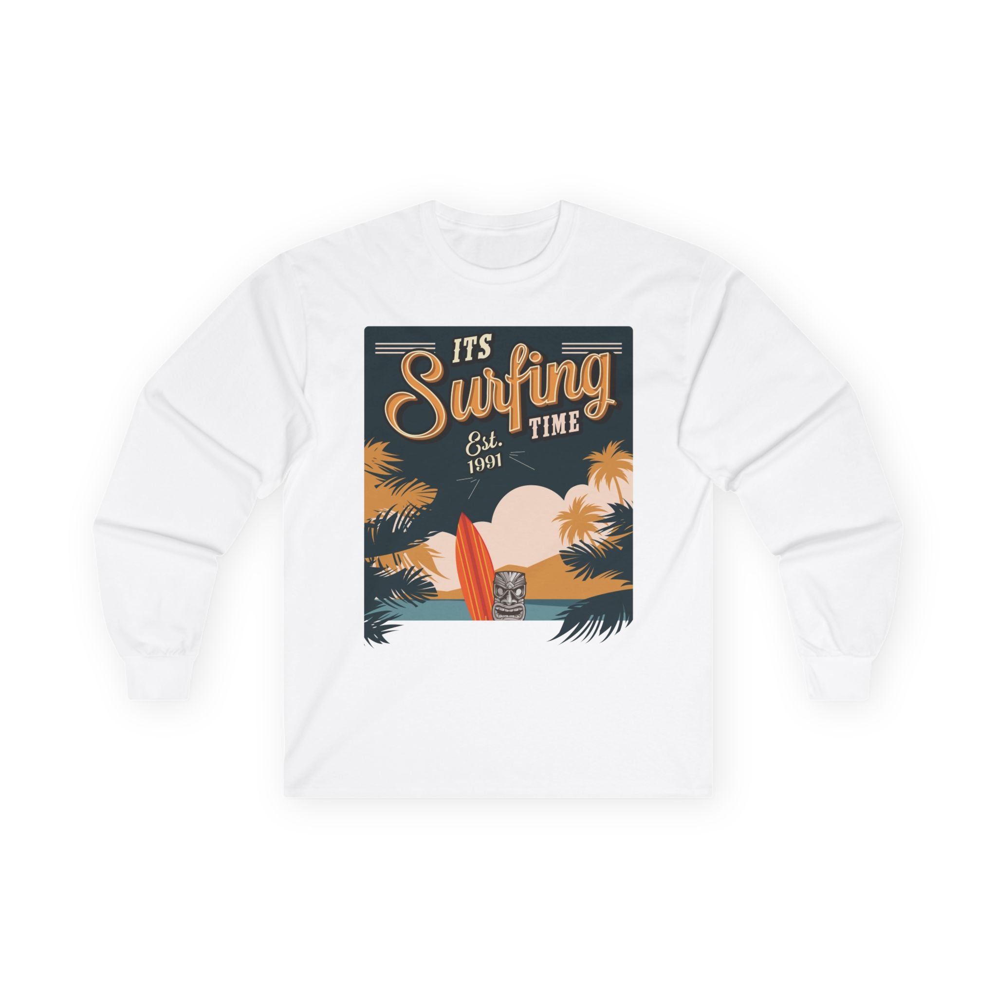 Surfing Vibes Long Sleeve Tee, Beachwear, Summer Shirt, Cool Gift for Surfers, Relaxed Casual Style Long-sleeve Faith2Print.