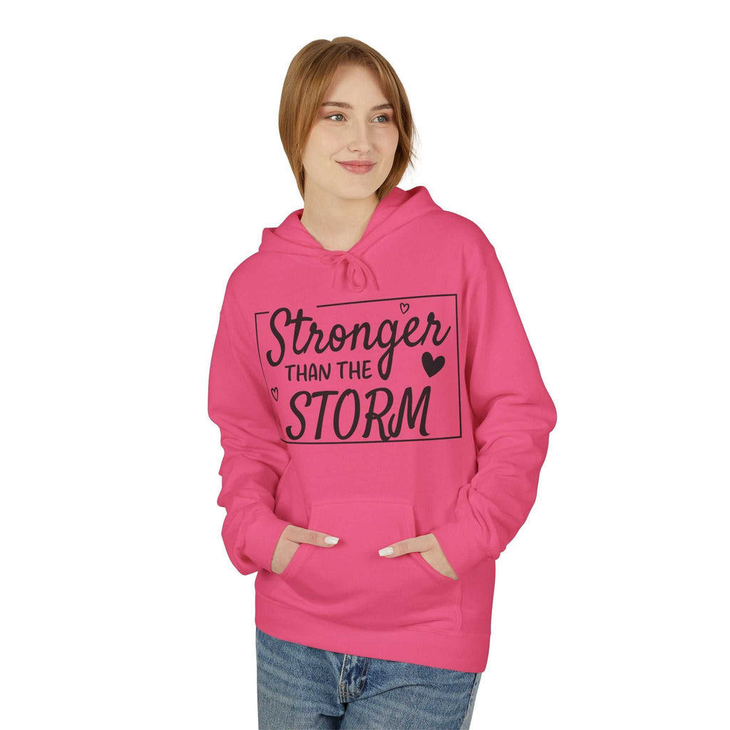 Stronger Than the Storm Fleece Hoodie, Unisex Inspirational Sweatshirt, Motivational Gift, Cozy Layer, Encouragement Apparel, Everyday Wear - Faith2Print
