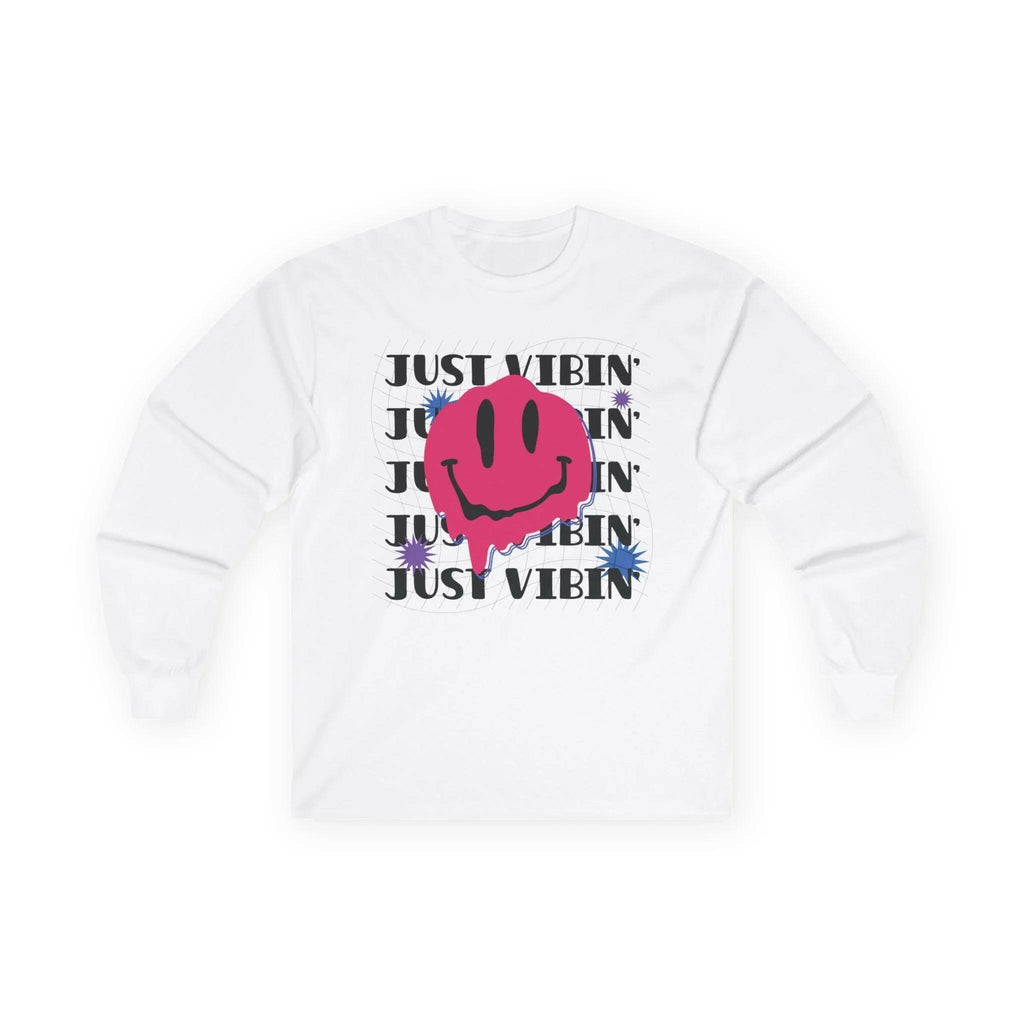 Just Vibin' Graphic Long Sleeve Shirt White Long-sleeve 4383109316986053913_2048