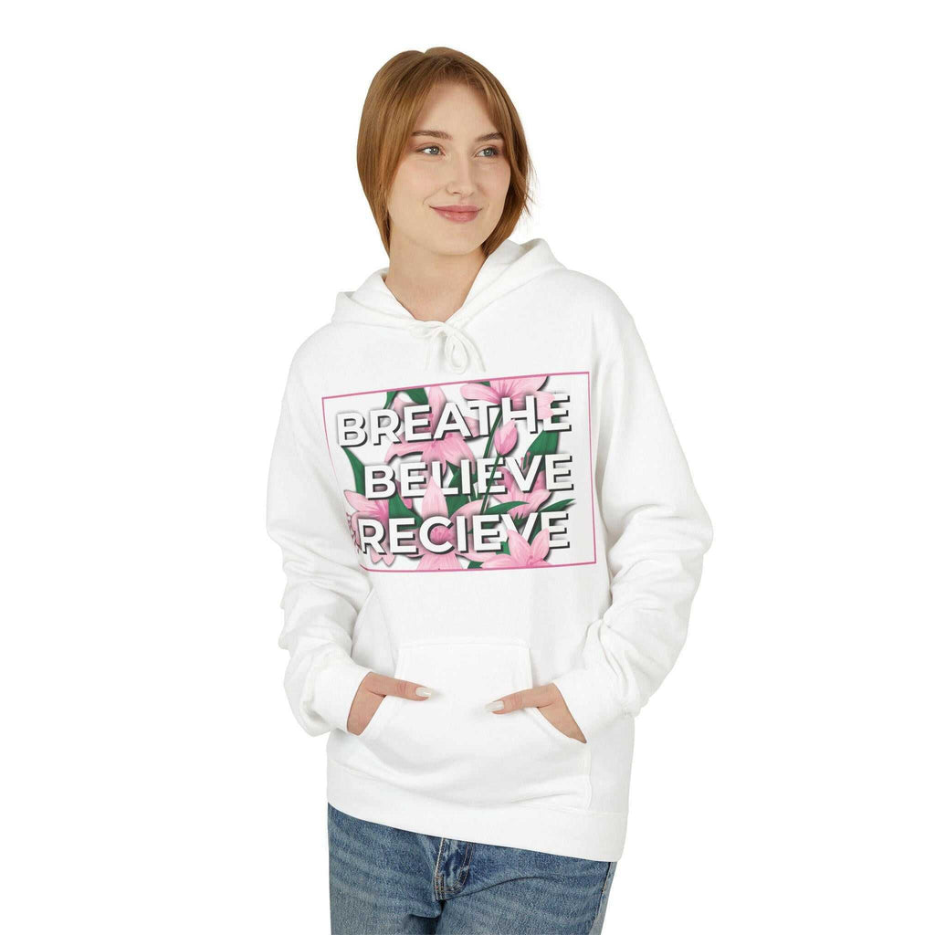 Inspirational Women's Floral Hoodie - Breathe, Believe, Receive Hoodie Faith2Print.
