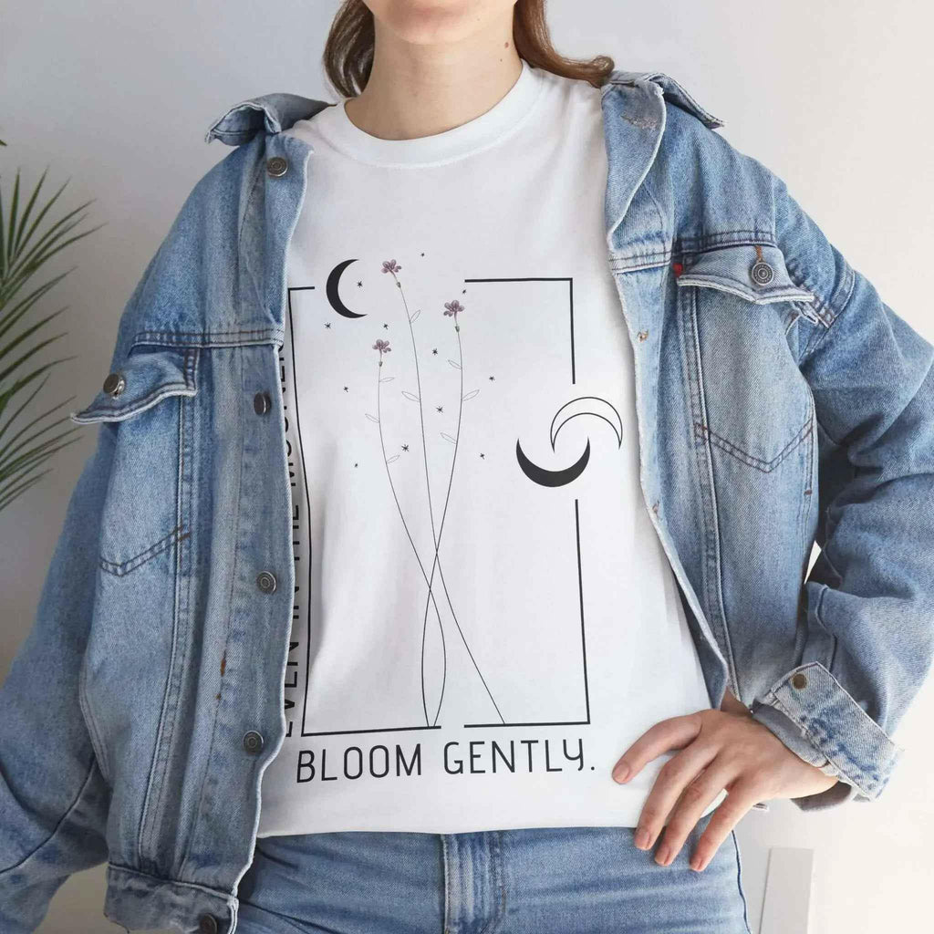 Unisex Heavy Cotton Tee - "Even in the Moonlight, Bloom Gently"