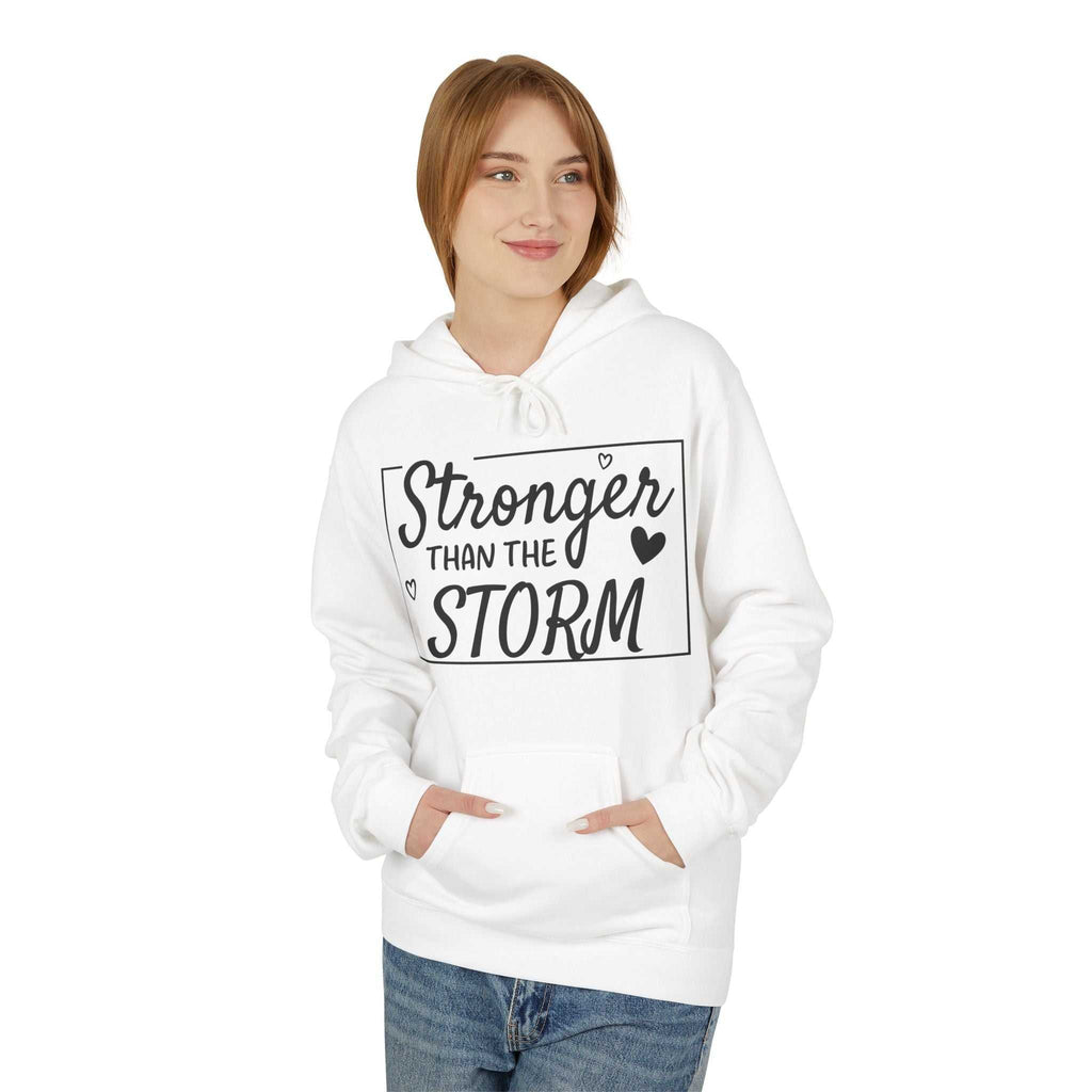 Stronger Than the Storm Fleece Hoodie, Unisex Inspirational Sweatshirt, Motivational Gift, Cozy Layer, Encouragement Apparel, Everyday Wear - Faith2Print