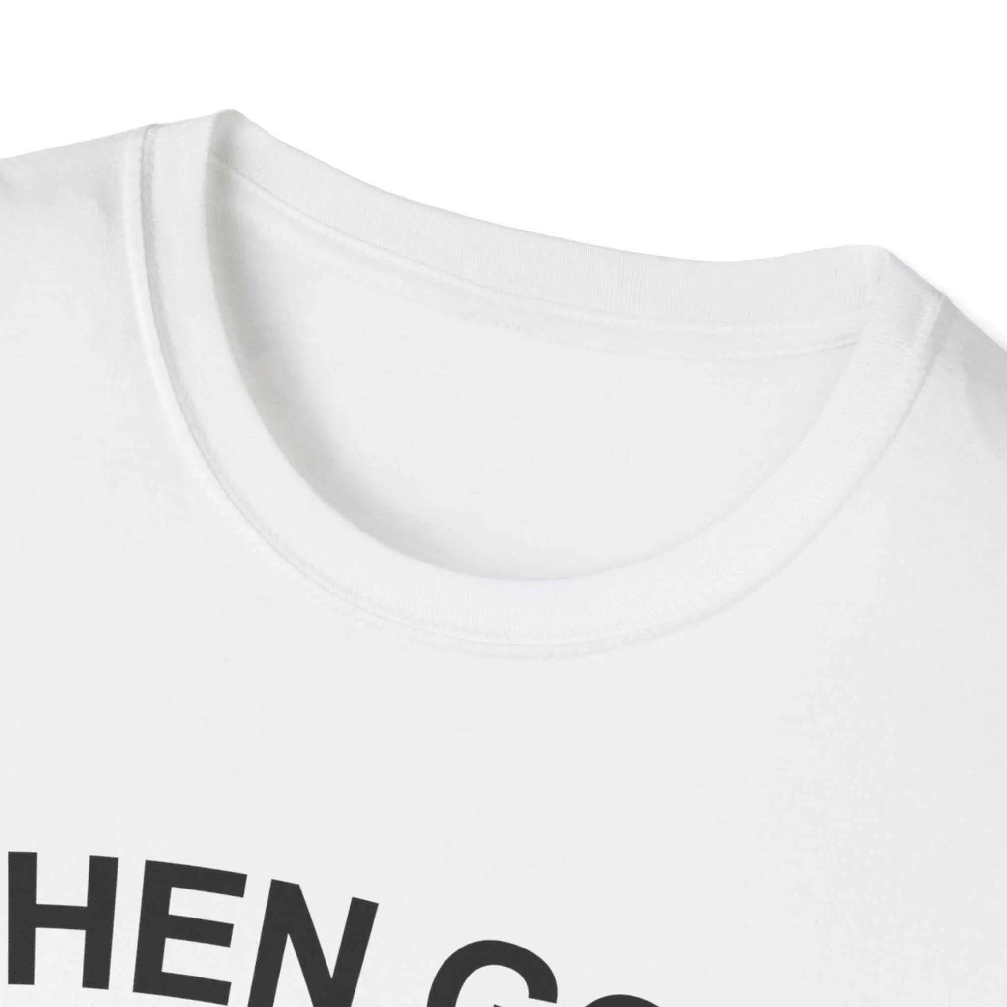 Close-up of a white t-shirt with a round neck.
