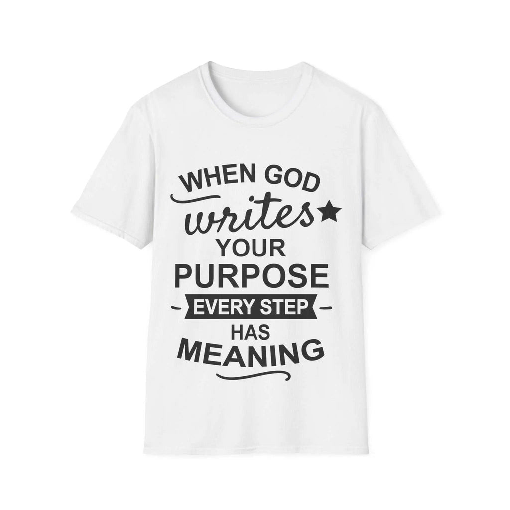 White t-shirt with a black text design.