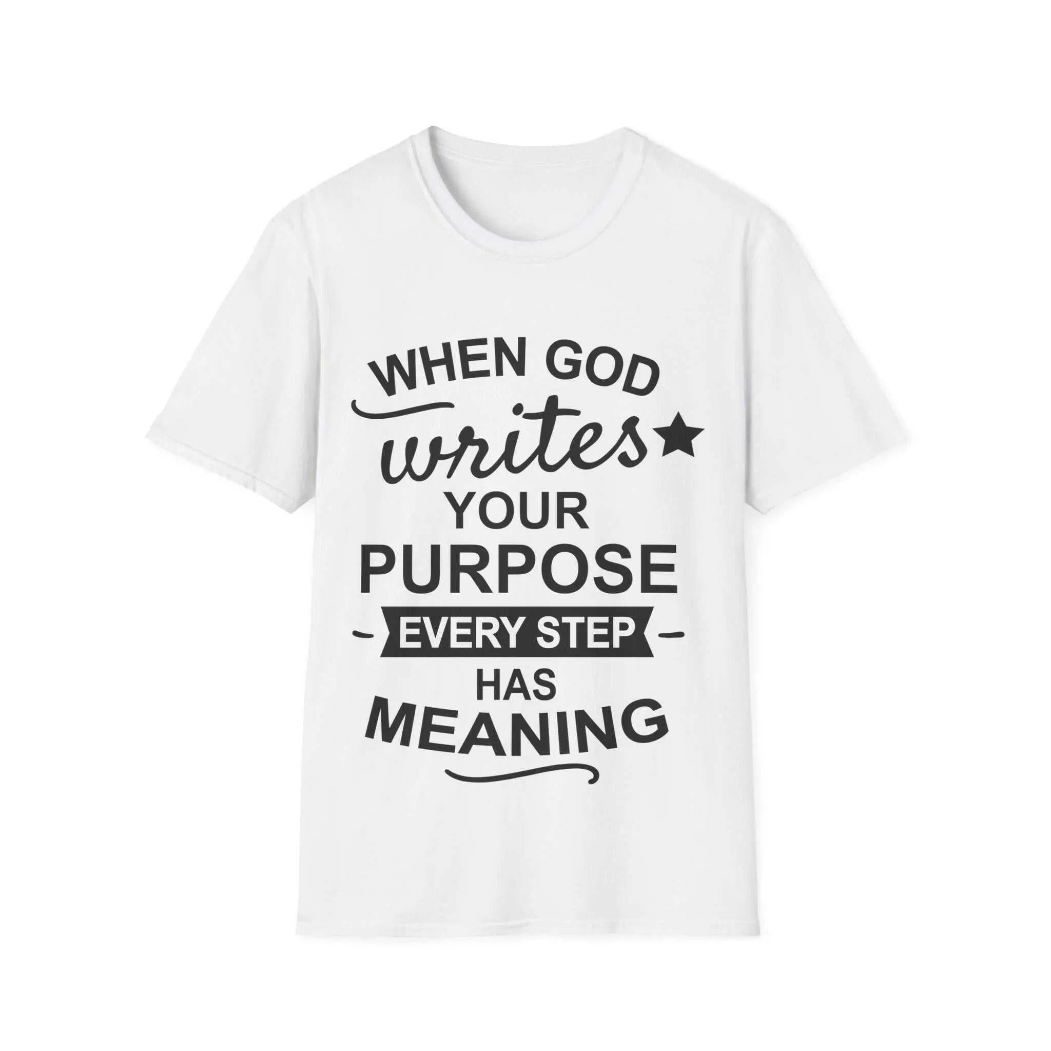 White t-shirt with a black text design.