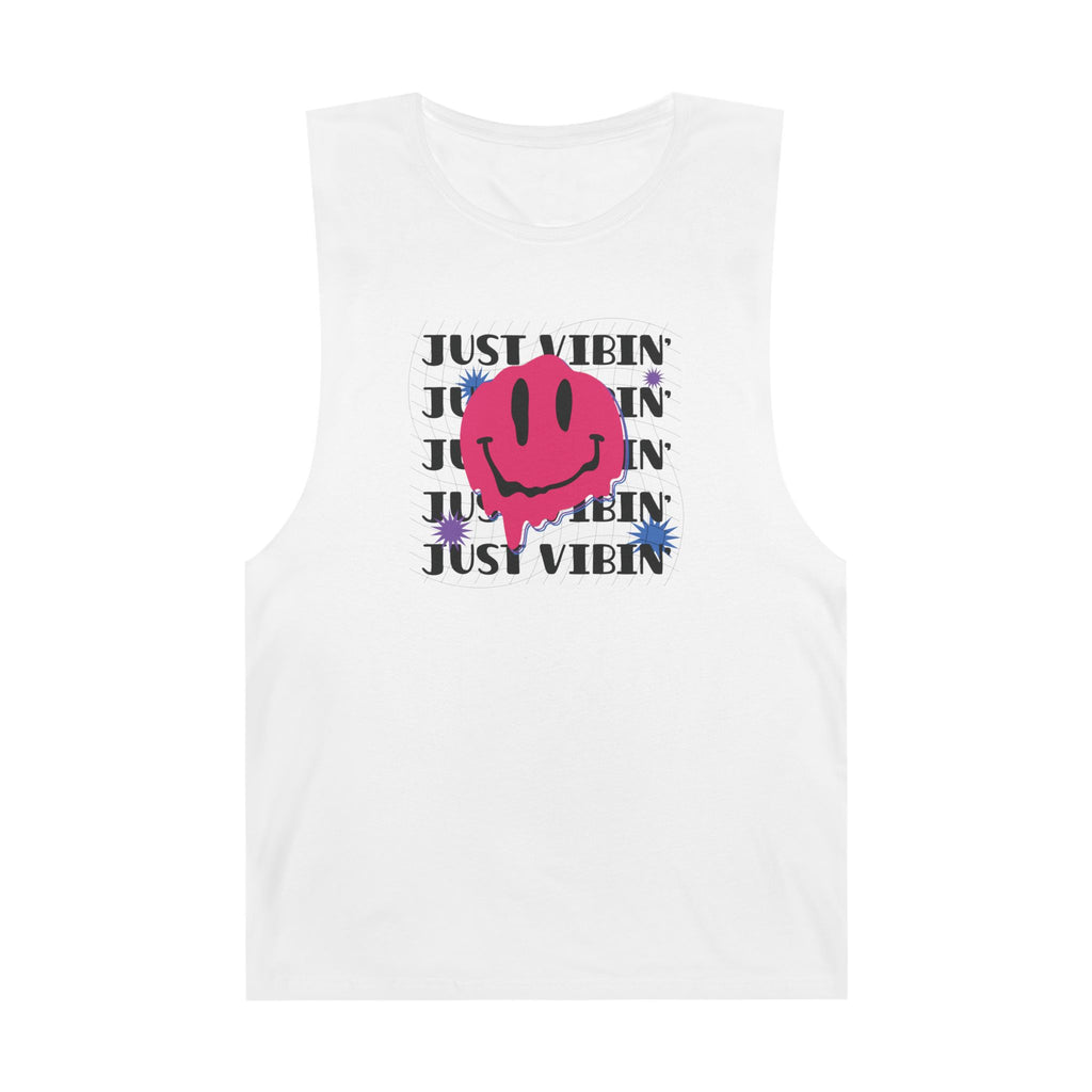 Unisex Smiley Face Tank Top - Just Vibin' Graphic Tee, Summer Casual Wear, Festival Outfit, Unisex Apparel, Gift for Friends Tank Top Faith2Print.